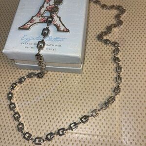 Givenchy G Logo Authentic Silver Fashion Necklace 15” France Signed